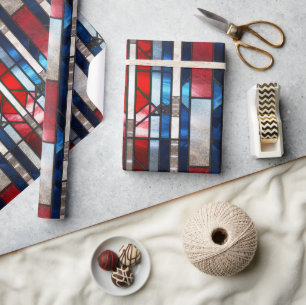 Papier Cadeau Rouge Blanc Bleu Patriotique Vitrail 4 Juillet