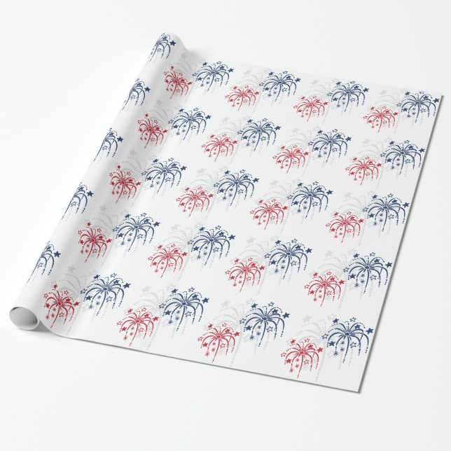Papier Cadeau Rouge Blanc et Bleu Feu d'artifice 4 juillet Envel (Déroulé)