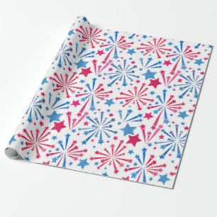 Papier Cadeau Rouge blanc et bleu Feu d'artifice d'aquarelle