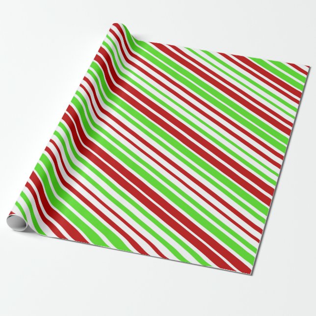 Papier Cadeau Rouge, blanc et vert Stripes/Lignes de Noël (Déroulé)