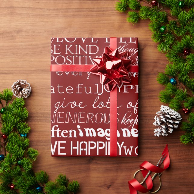 Papier Cadeau Rouge Blanc Inspiration Mots Noël (Cadeau de vacances)