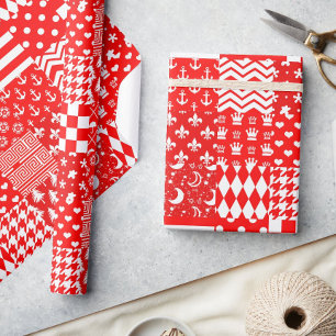 Papier Cadeau Rouge blanc Mixte Motif Patchwork Design