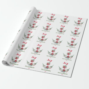 Papier Cadeau Rouge Blanc Noël Floral Joie Fêtes Monogramme