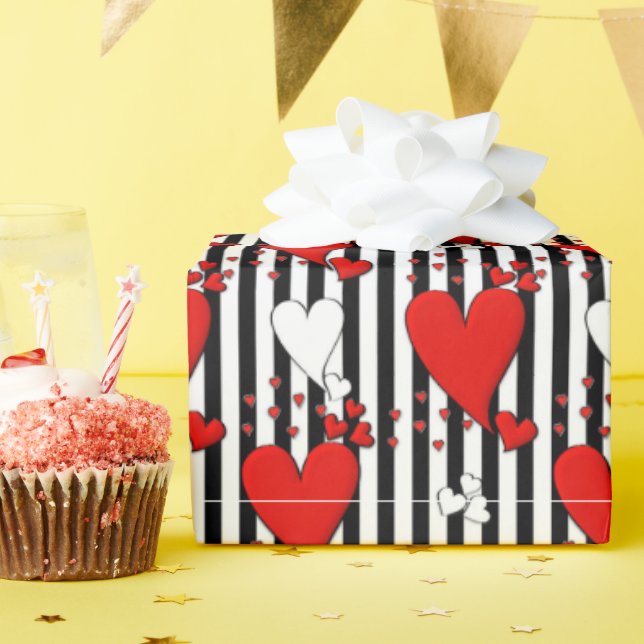 Papier Cadeau Rouge Blanc Noir Valentin Coeurs Enveloppement Pap (Fête d'anniversaire)