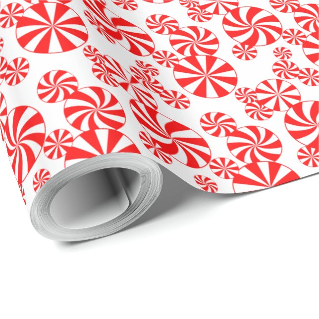 Papier Cadeau Rouge Blanc Peppermenthe Candy Holdiay Motif (Coin rond)