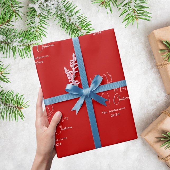 Papier Cadeau Rouge blanc rennes abstraits Noël moderne (Créateur téléchargé)