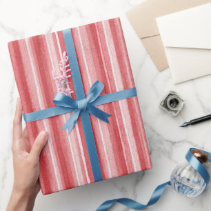 Papier Cadeau Rouge Blanc Rosé Rayures Roses Saint-Valentin