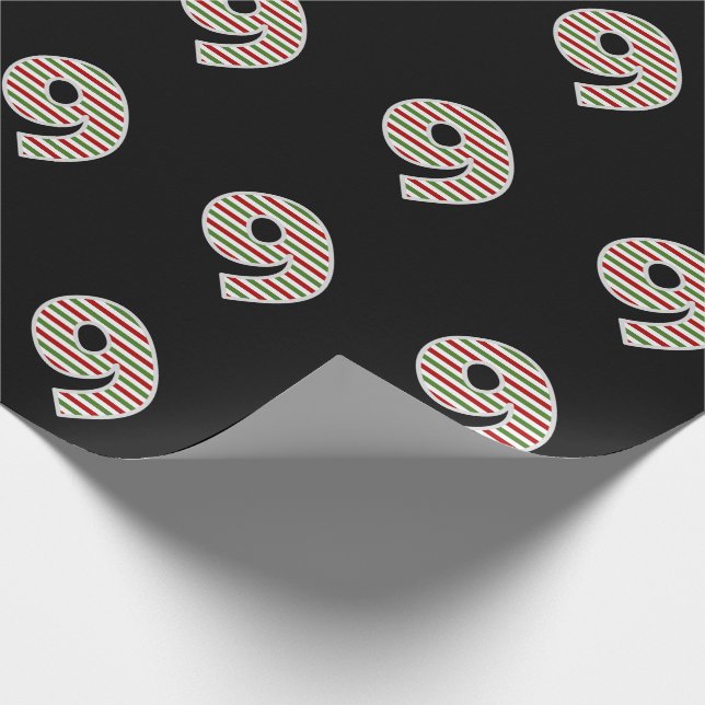 Papier Cadeau Rouge, blanc, vert "9" 9e événement le jour de Noë (Coin)