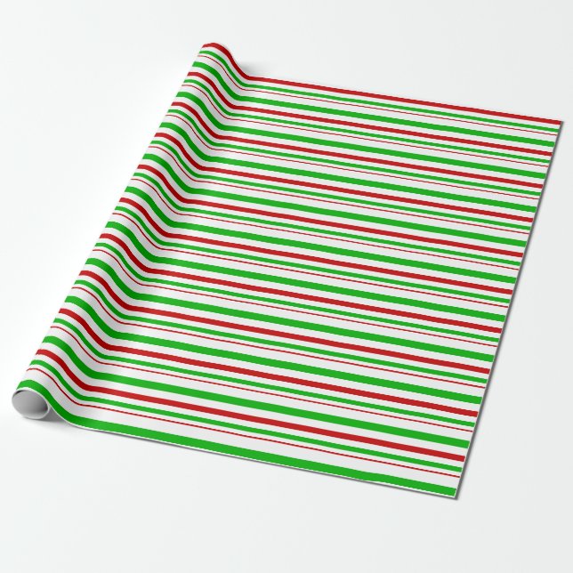 Papier Cadeau Rouge, Blanc, Vert Noël Inspiré Des Bandes (Déroulé)
