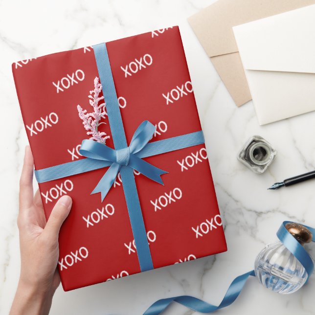 Papier Cadeau Rouge Blanc XOXO Fête de Mariée  (Cadeaux)