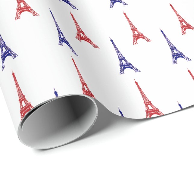 Papier Cadeau Rouge Bleu Paris Emballage France (Coin rond)