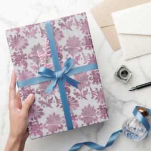 Papier Cadeau Rouge Bourgogne Fleur Argent