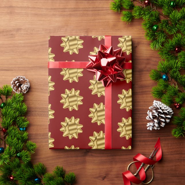 Papier Cadeau Rouge Bourgogne Gold Glam Bows Noël (Cadeau de vacances)