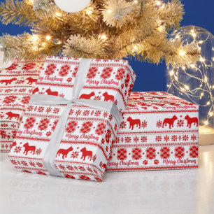 Papier Cadeau Rouge Bulldog Français Nordique Noël