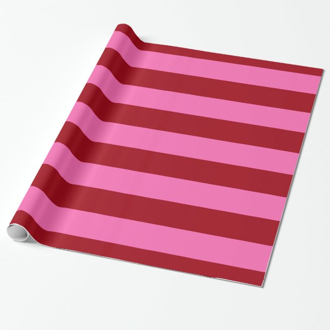 Papier Cadeau Rouge canneberge, rose chaud #2 XL Preppy Stripe 1 (Déroulé)