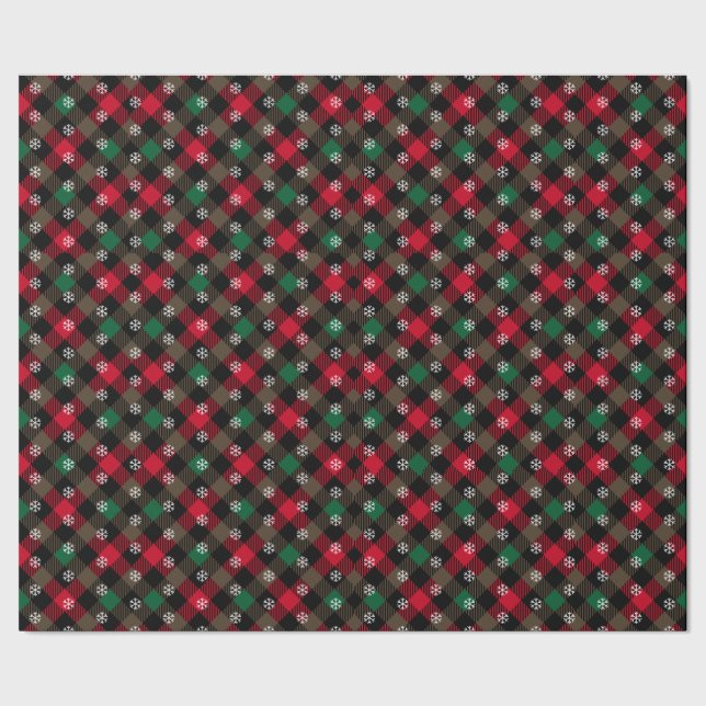 Papier Cadeau Rouge classique et vert Plaid traditionnel Noël (Couture)