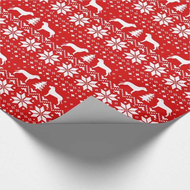 Papier Cadeau Rouge de motif de chandail de Noël de pitbull (Coin)