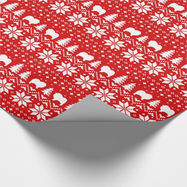 Papier Cadeau Rouge de motif de chandail de Noël de silhouettes (Coin)