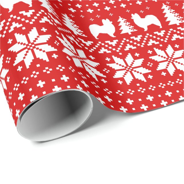 Papier Cadeau Rouge de motif de chandail de Noël de silhouettes (Coin rond)