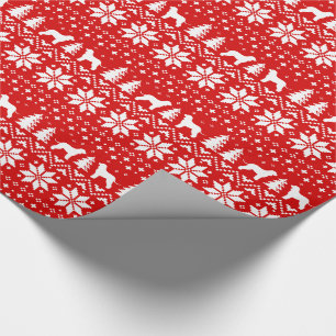 Papier Cadeau Rouge de motif de chandail de Noël d'épagneuls