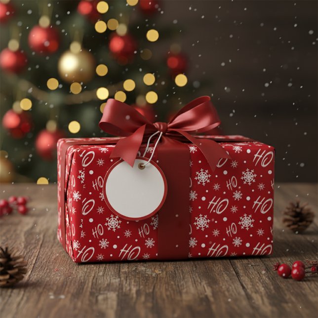 Papier Cadeau Rouge Et Blanc Ho Ho Ho Et Snowflakes Motif (Créateur téléchargé)
