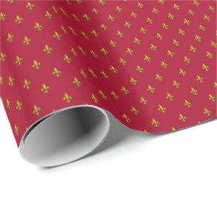 Papier Cadeau Rouge et Gold Fleur de Lys