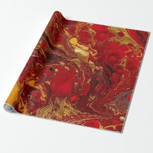 Papier Cadeau Rouge et or Acrylique pour sans couture