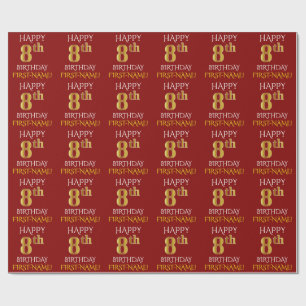 Papier Cadeau Rouge, Faux Gold "HEUREUX 8e anniversaire"