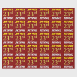 Papier Cadeau Rouge, Faux/Imitation Gold, "23e anniversaire"