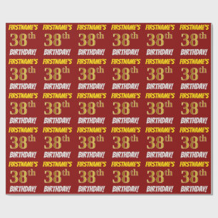 Papier Cadeau Rouge, Faux/Imitation Gold, "38e anniversaire"