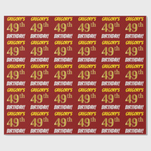 Papier Cadeau Rouge, Faux/Imitation Gold, "49e anniversaire"