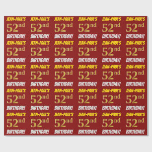 Papier Cadeau Rouge, Faux/Imitation Gold, "52e anniversaire"