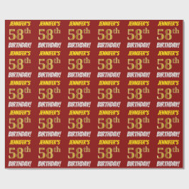Papier Cadeau Rouge, Faux/Imitation Gold, "58e anniversaire"