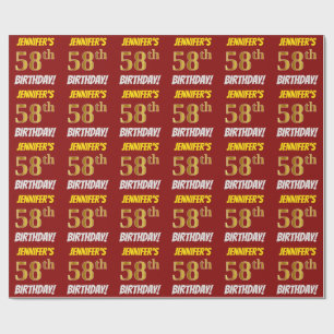 Papier Cadeau Rouge, Faux/Imitation Gold, "58e anniversaire"