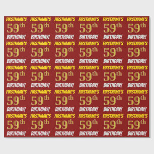 Papier Cadeau Rouge, Faux/Imitation Gold, "59e anniversaire"