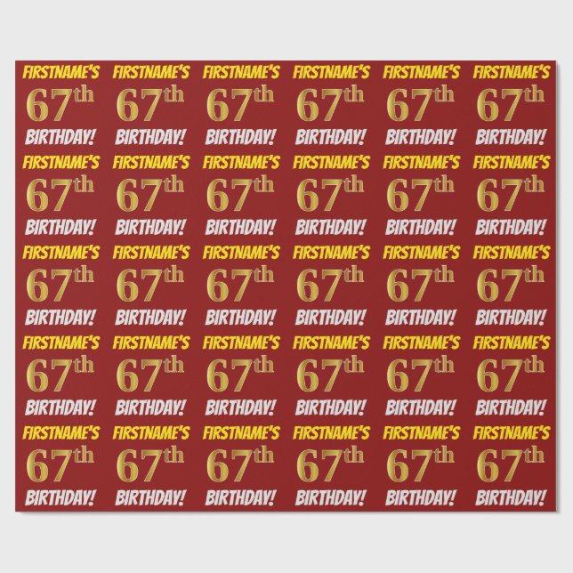 Papier Cadeau Rouge, Faux/Imitation Gold, "67e anniversaire" (Plat)