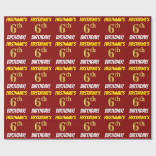 Papier Cadeau Rouge, Faux/Imitation Gold, "6e anniversaire"
