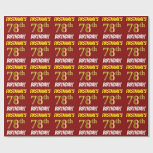 Papier Cadeau Rouge, Faux/Imitation Gold, "78e anniversaire"