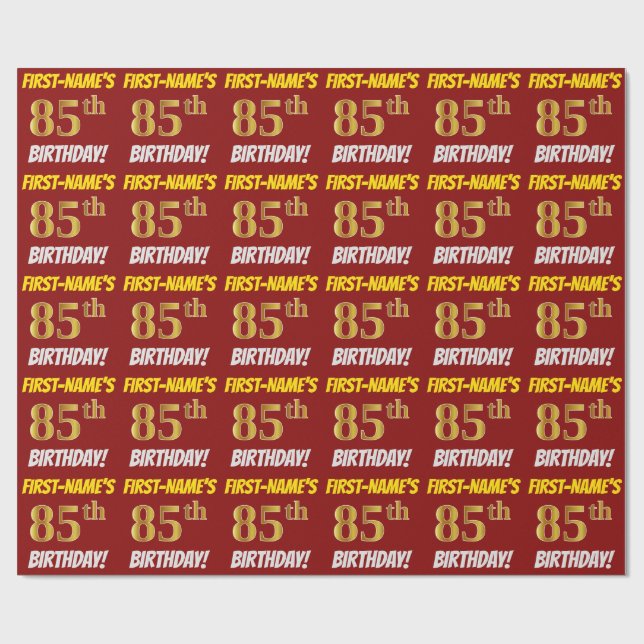 Papier Cadeau Rouge, Faux/Imitation Gold, "85e anniversaire" (Plat)