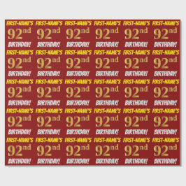 Papier Cadeau Rouge, Faux/Imitation Gold, "92e anniversaire"