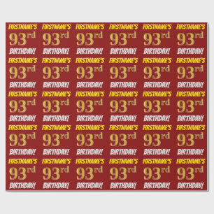 Papier Cadeau Rouge, Faux/Imitation Gold, "93e anniversaire"