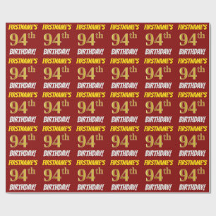 Papier Cadeau Rouge, Faux/Imitation Gold, "94e anniversaire"