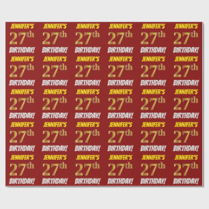 Papier Cadeau Rouge, Faux/Imitation Or, "27e anniversaire"