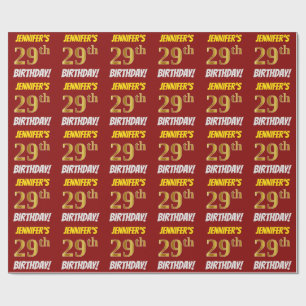Papier Cadeau Rouge, Faux/Imitation Or, "29e anniversaire"