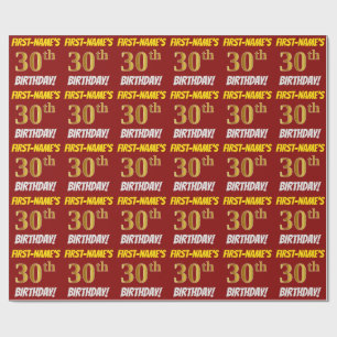 Papier Cadeau Rouge, Faux/Imitation Or, "30e anniversaire"