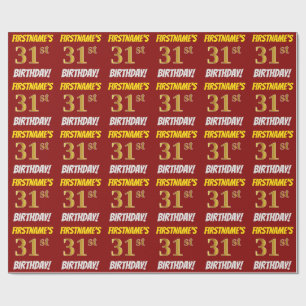 Papier Cadeau Rouge, Faux/Imitation Or, "31e ANNIVERSAIRE"
