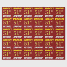 Papier Cadeau Rouge, Faux/Imitation Or, "51e ANNIVERSAIRE"