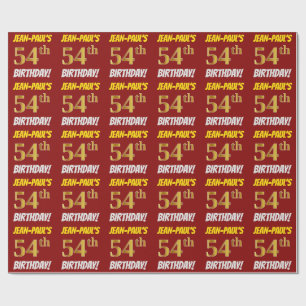 Papier Cadeau Rouge, Faux/Imitation Or, "54e anniversaire"