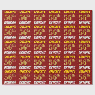 Papier Cadeau Rouge, Faux/Imitation Or, "56e anniversaire"