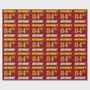 Papier Cadeau Rouge, Faux/Imitation Or, "84e anniversaire"